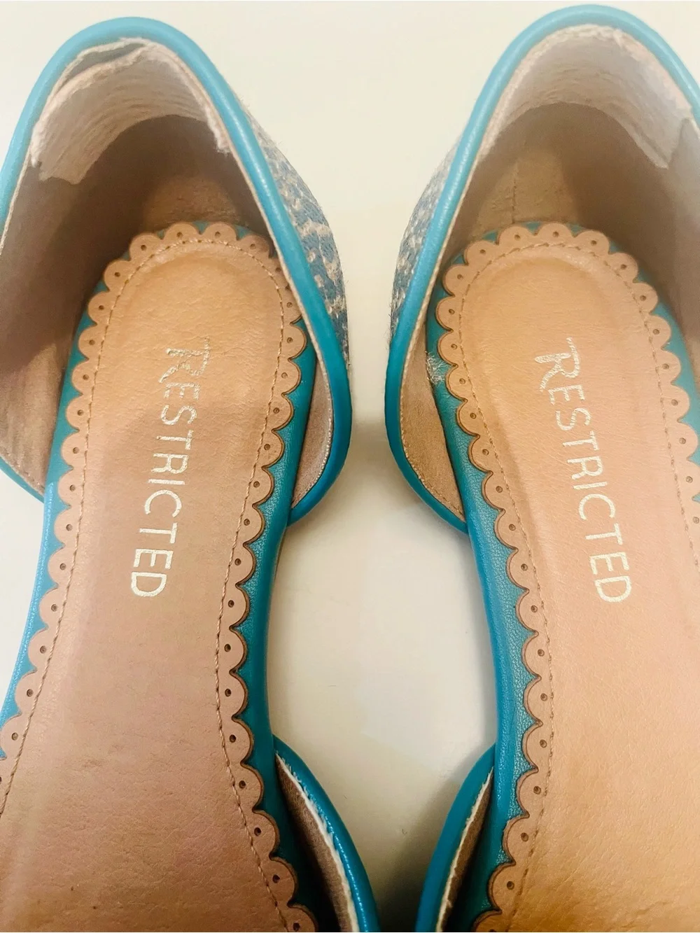 Women’s Size 8 Teal and Beige D'Orsay Flat Espandrills from Soft Surroundings